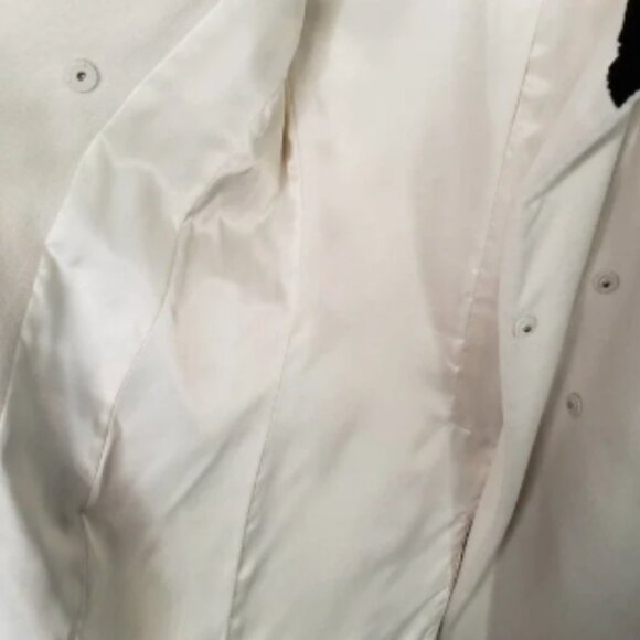 CALVIN KLEIN white wool blend black collar mid-length winter coat 2 - Picture 7 of 8
